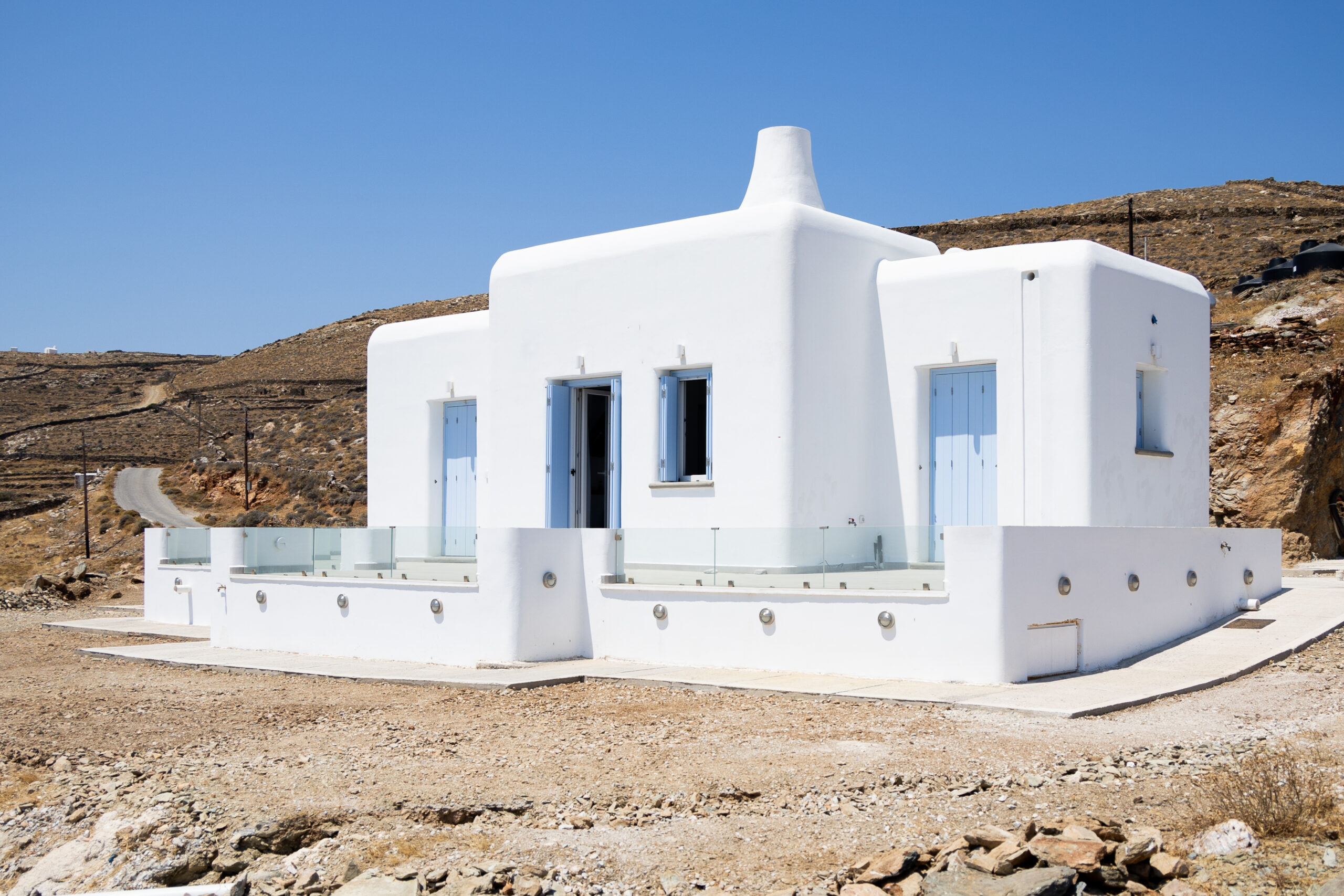 White Cycladic villa exterior in Kythnos