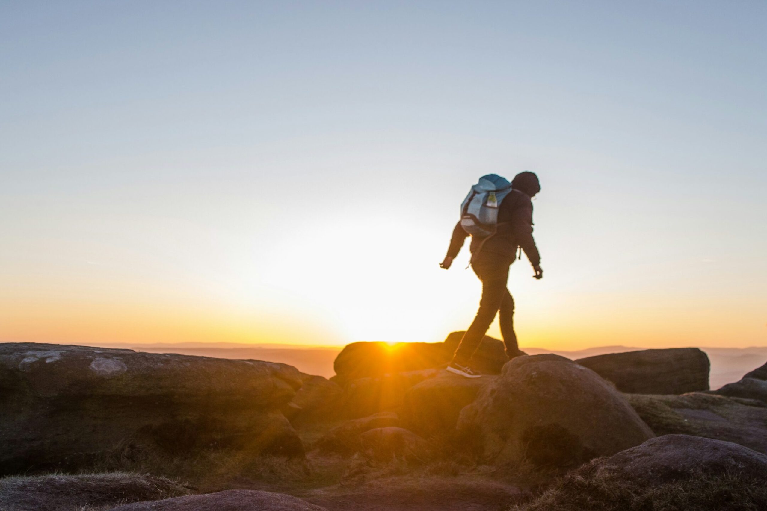 Hiker enjoying a sunset view